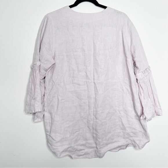 Crown Linen Designs Blush Pink Linen Blouse Long Sleeve Bell Size Large Women’s - Picture 2 of 5